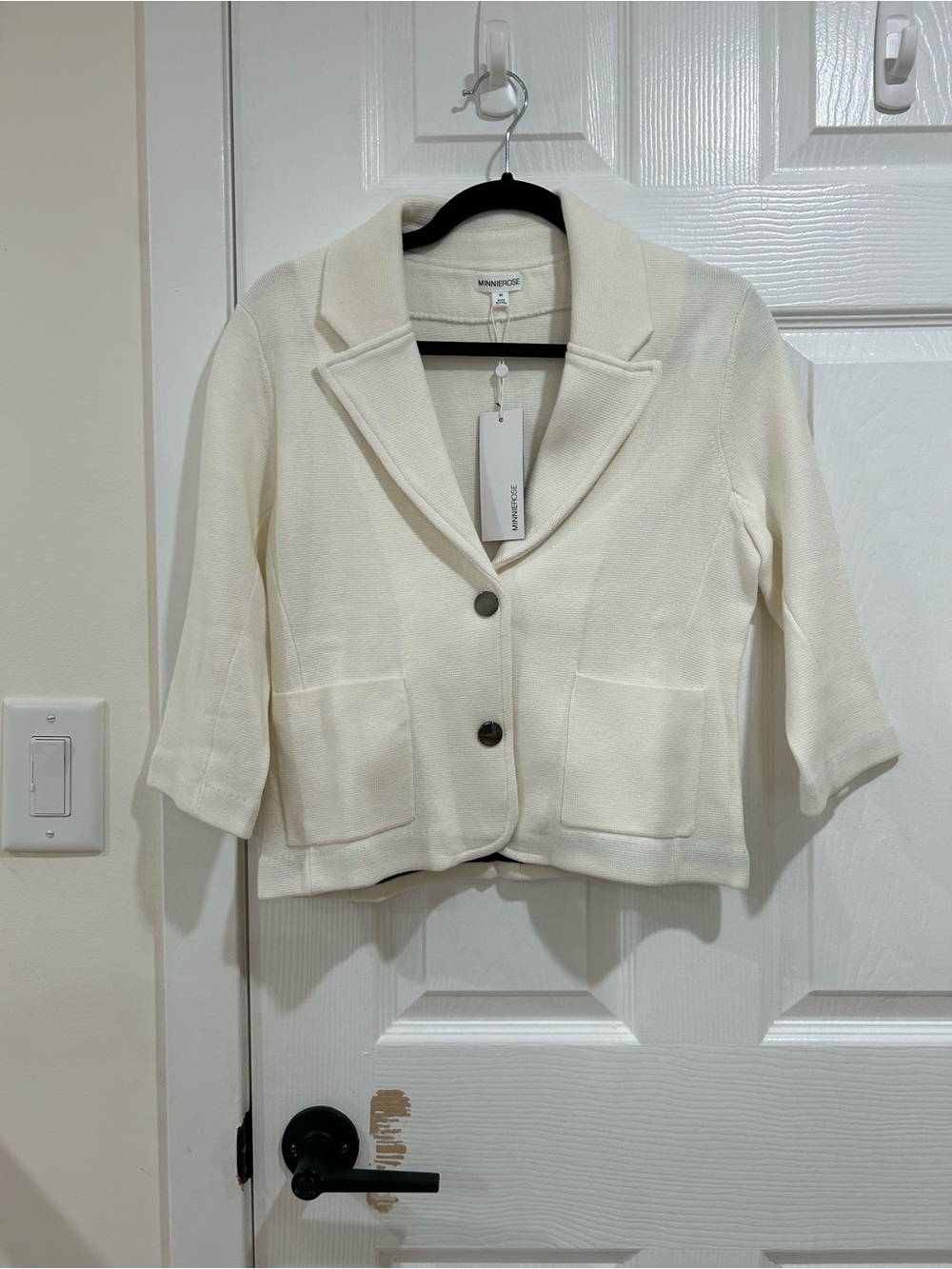 Minnie Rose Cream Cropped Knit Blazer